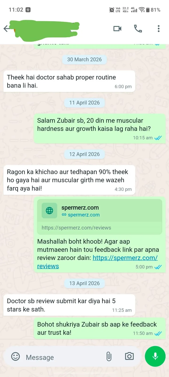Verified Spermerz Testimonial Screenshot