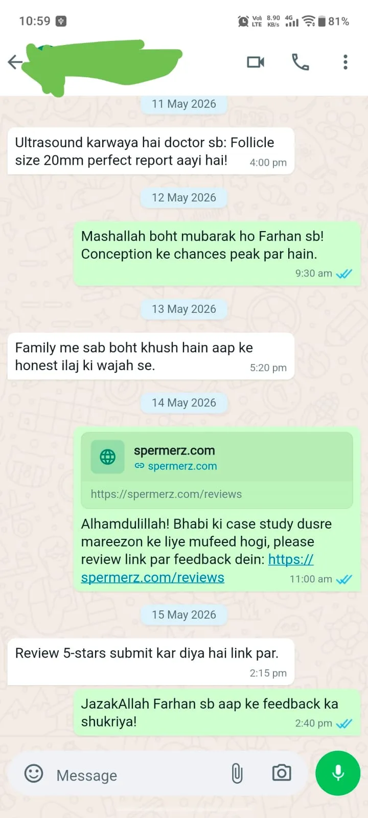 Verified Spermerz Testimonial Screenshot