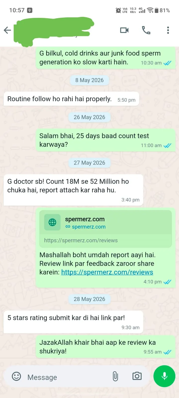 Verified Spermerz Testimonial Screenshot