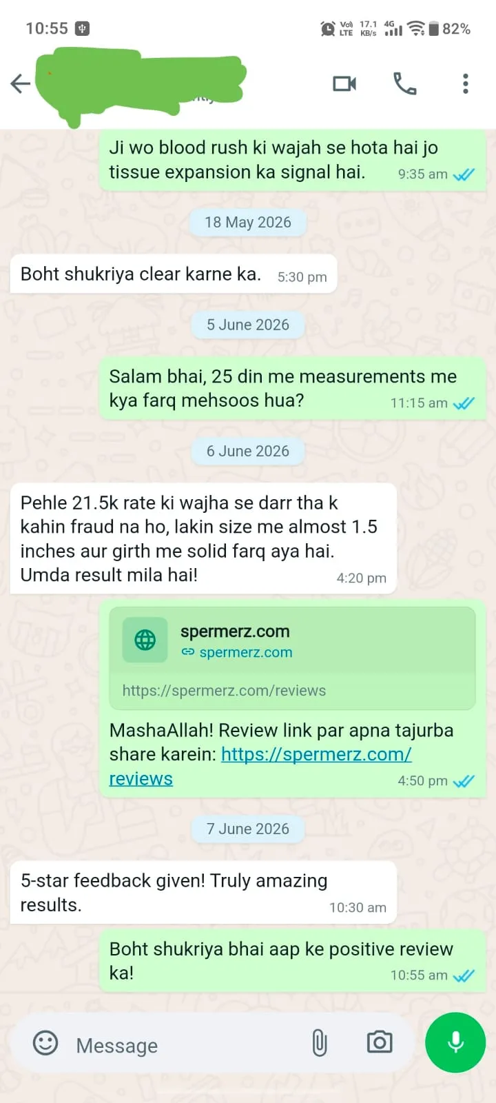 Verified Spermerz Testimonial Screenshot