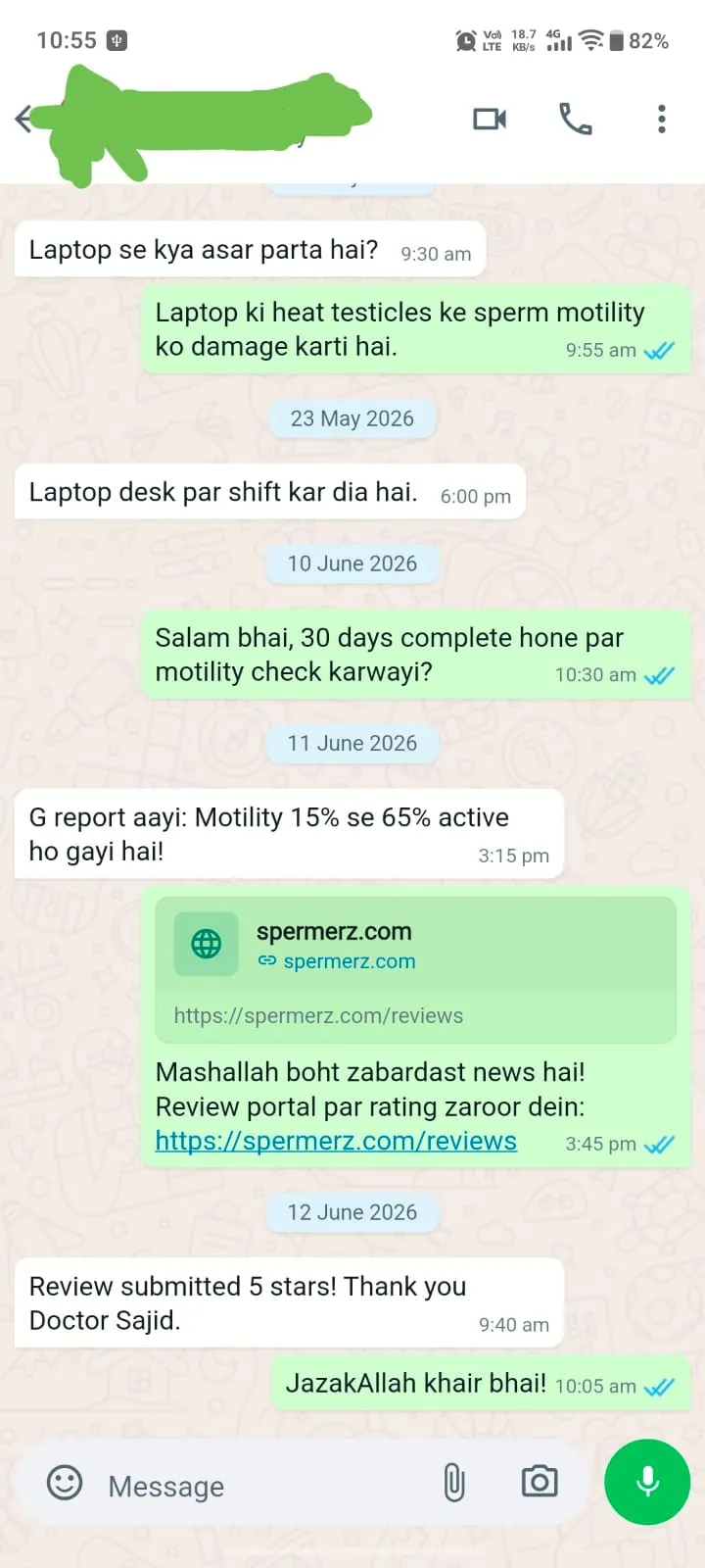 Verified Spermerz Testimonial Screenshot