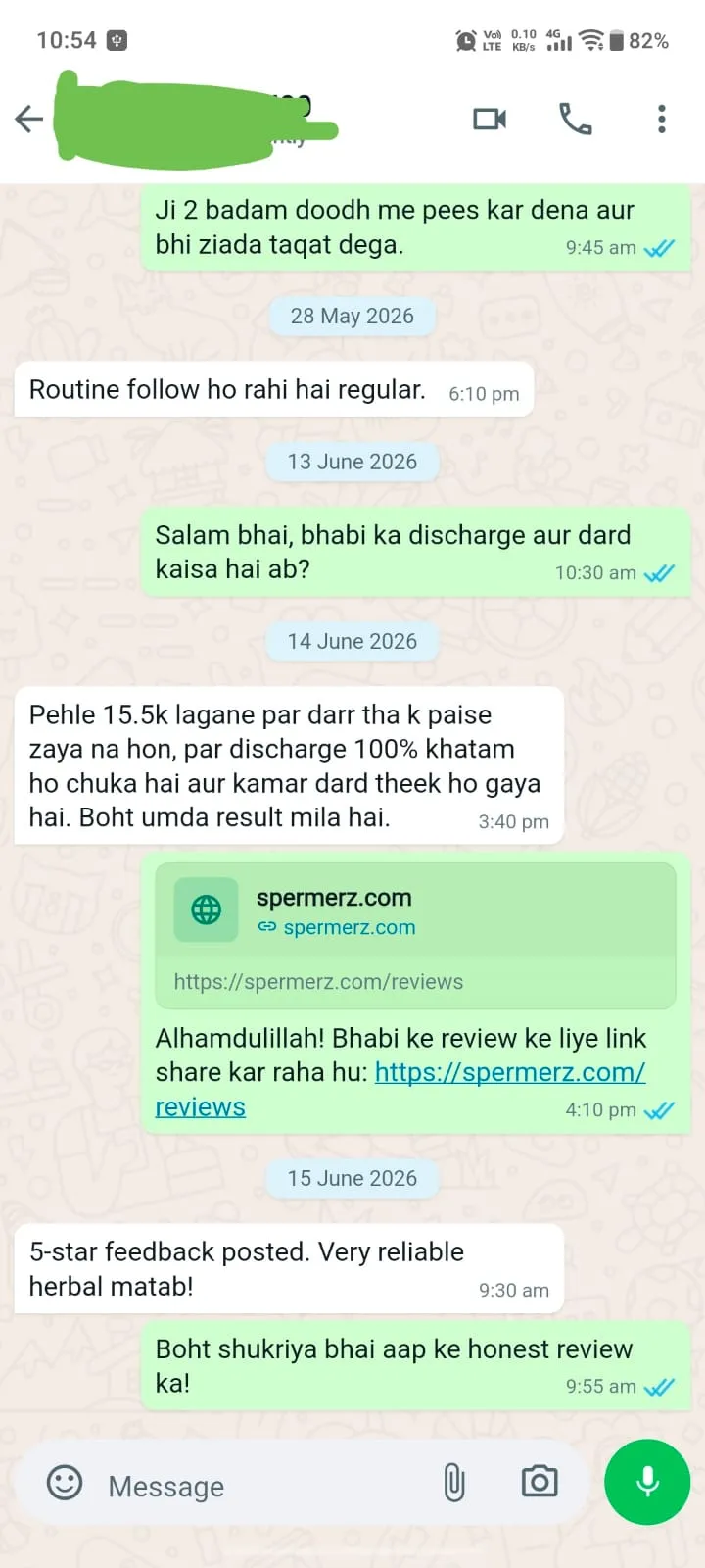 Verified Spermerz Testimonial Screenshot