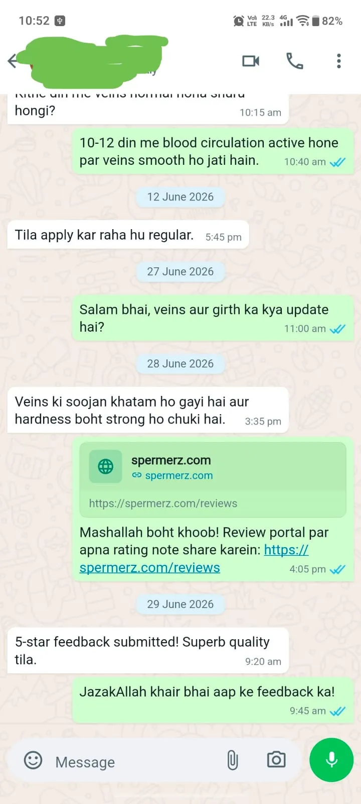 Verified Spermerz Testimonial Screenshot