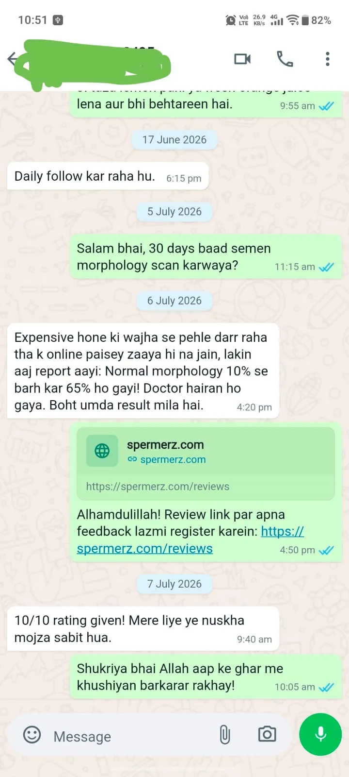 Verified Spermerz Testimonial Screenshot