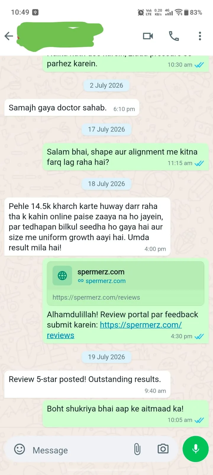 Verified Spermerz Testimonial Screenshot