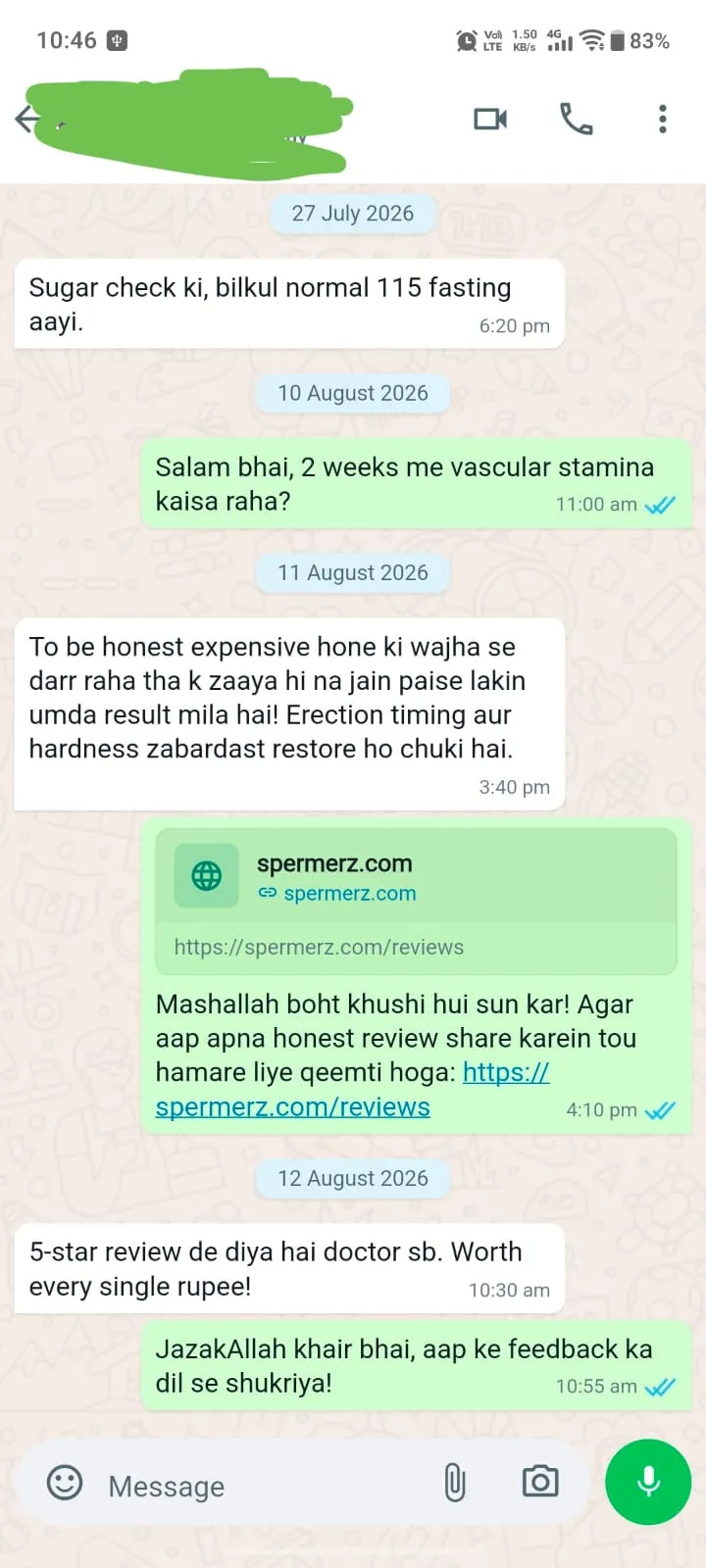 Verified Spermerz Testimonial Screenshot